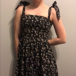 JOA Los Angeles Floral Mini Dress Tie Off Shoulder Sleeve Smocking Back Sz Small